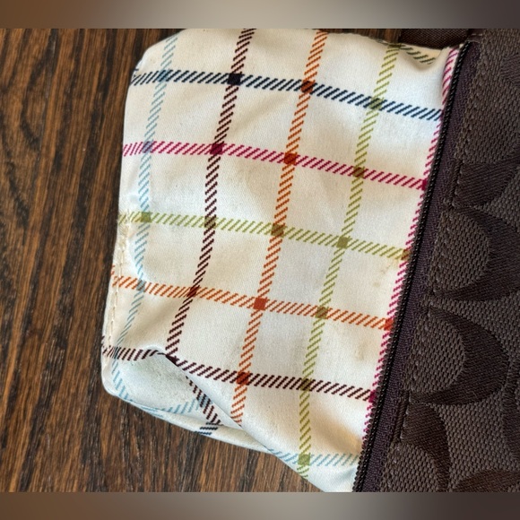 Coach Signature Wristlet Brown Canvas & Leather With Plaid Lining gold hardwear - Picture 8 of 14